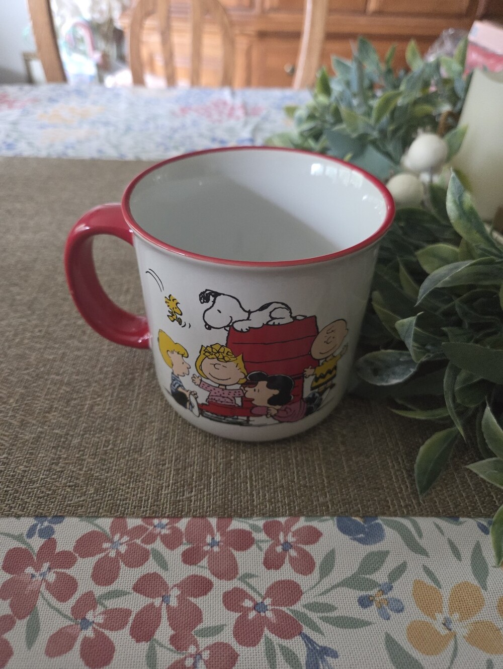 Peanuts Ceramic Mug with Red Handle and Rim